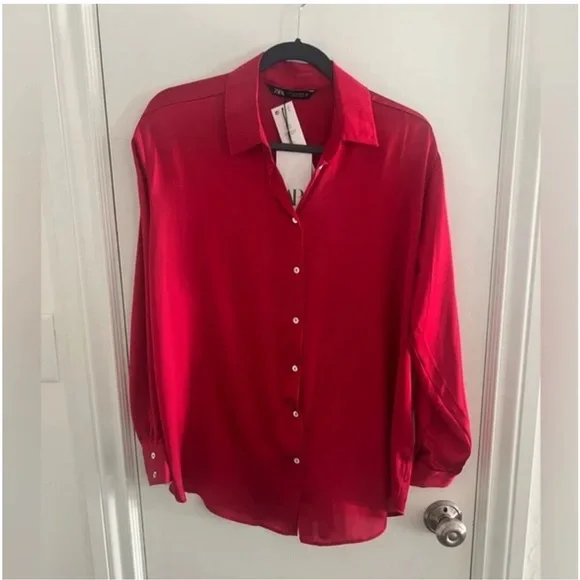 NWT Zara Red Button Down Shirt - Picture 2 of 7
